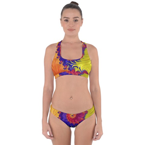 Fractal Spiral Bright Colors Cross Back Hipster Bikini Set from ArtsNow.com
