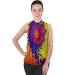 Fractal Spiral Bright Colors Mock Neck Chiffon Sleeveless Top