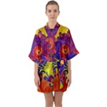 Fractal Spiral Bright Colors Half Sleeve Satin Kimono 