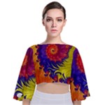 Fractal Spiral Bright Colors Tie Back Butterfly Sleeve Chiffon Top