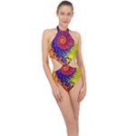 Fractal Spiral Bright Colors Halter Side Cut Swimsuit