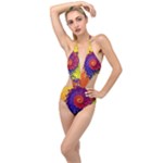 Fractal Spiral Bright Colors Plunging Cut Out Swimsuit