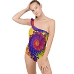 Fractal Spiral Bright Colors Frilly One Shoulder Swimsuit