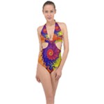 Fractal Spiral Bright Colors Halter Front Plunge Swimsuit