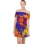 Fractal Spiral Bright Colors Off Shoulder Chiffon Dress