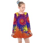 Fractal Spiral Bright Colors Kids  Long Sleeve Dress