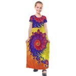 Fractal Spiral Bright Colors Kids  Short Sleeve Maxi Dress