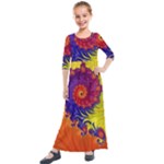 Fractal Spiral Bright Colors Kids  Quarter Sleeve Maxi Dress