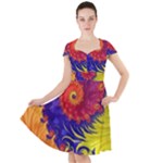 Fractal Spiral Bright Colors Cap Sleeve Midi Dress