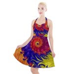 Fractal Spiral Bright Colors Halter Party Swing Dress 