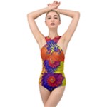 Fractal Spiral Bright Colors Cross Front Low Back Swimsuit