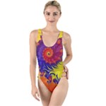 Fractal Spiral Bright Colors High Leg Strappy Swimsuit