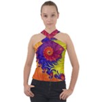 Fractal Spiral Bright Colors Cross Neck Velour Top