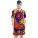 Fractal Spiral Bright Colors Men s Mesh Tee and Shorts Set