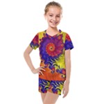 Fractal Spiral Bright Colors Kids  Mesh Tee and Shorts Set