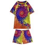 Fractal Spiral Bright Colors Kids  Swim Tee and Shorts Set