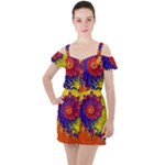 Fractal Spiral Bright Colors Ruffle Cut Out Chiffon Playsuit