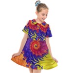 Fractal Spiral Bright Colors Kids  Short Sleeve Shirt Dress