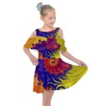 Fractal Spiral Bright Colors Kids  Shoulder Cutout Chiffon Dress