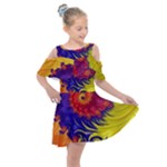 Fractal Spiral Bright Colors Kids  Shoulder Cutout Chiffon Dress