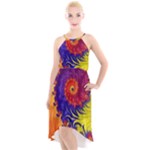 Fractal Spiral Bright Colors High-Low Halter Chiffon Dress 