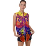 Fractal Spiral Bright Colors Sleeveless Chiffon Button Shirt