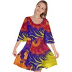 Fractal Spiral Bright Colors Velour Kimono Dress