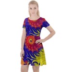 Fractal Spiral Bright Colors Cap Sleeve Velour Dress 