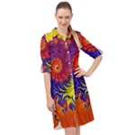 Fractal Spiral Bright Colors Long Sleeve Mini Shirt Dress