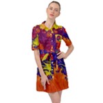 Fractal Spiral Bright Colors Belted Shirt Dress