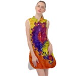 Fractal Spiral Bright Colors Sleeveless Shirt Dress