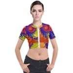 Fractal Spiral Bright Colors Short Sleeve Cropped Jacket