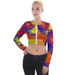 Fractal Spiral Bright Colors Long Sleeve Cropped Velvet Jacket