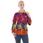 Fractal Spiral Bright Colors Women s Long Sleeve Pocket Shirt