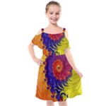 Fractal Spiral Bright Colors Kids  Cut Out Shoulders Chiffon Dress