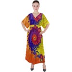 Fractal Spiral Bright Colors V-Neck Boho Style Maxi Dress