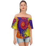 Fractal Spiral Bright Colors Off Shoulder Short Sleeve Top