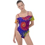 Fractal Spiral Bright Colors Frill Detail One Piece Swimsuit