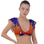 Fractal Spiral Bright Colors Plunge Frill Sleeve Bikini Top