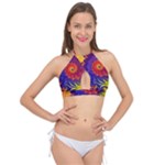 Fractal Spiral Bright Colors Cross Front Halter Bikini Top