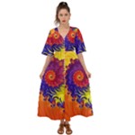 Fractal Spiral Bright Colors Kimono Sleeve Boho Dress