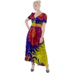 Fractal Spiral Bright Colors Button Up Short Sleeve Maxi Dress