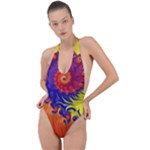 Fractal Spiral Bright Colors Backless Halter One Piece Swimsuit