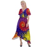 Fractal Spiral Bright Colors Cross Front Sharkbite Hem Maxi Dress