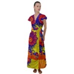 Fractal Spiral Bright Colors Flutter Sleeve Maxi Dress