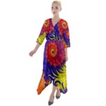 Fractal Spiral Bright Colors Quarter Sleeve Wrap Front Maxi Dress