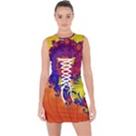 Fractal Spiral Bright Colors Lace Up Front Bodycon Dress