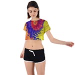 Fractal Spiral Bright Colors Tie Back Short Sleeve Crop Tee