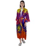 Fractal Spiral Bright Colors Maxi Satin Kimono