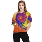 Fractal Spiral Bright Colors One Shoulder Cut Out Tee